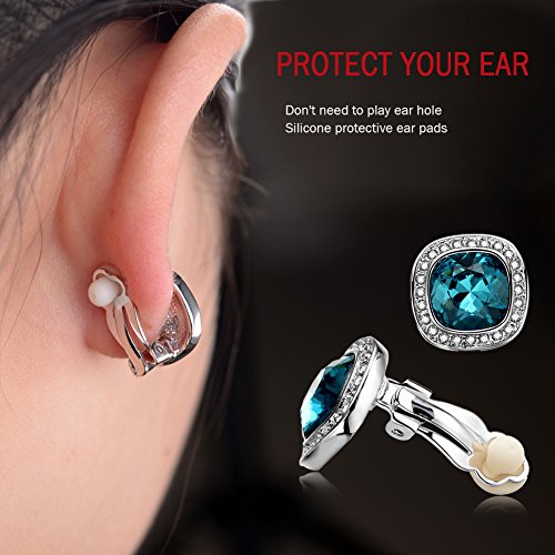 Clip on Earrings Women, 14K Gold Hoop Clip-On Earrings for Women, Hypoallergenic Non Pierced Croissant Earrings - color: Blue Crystal