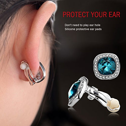 Clip on Earrings Women, 14K Gold Hoop Clip-On Earrings for Women, Hypoallergenic Non Pierced Croissant Earrings - color: Blue Crystal
