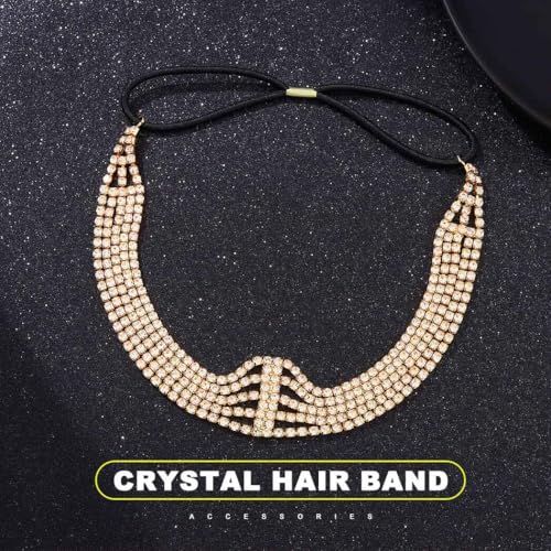 Jeairts Rhinestone Head Chain Forehead Bridal Headband Elastic Crystal Hair Band Halloween Prom Hair Jewelry for Women - color: 2-Gold
