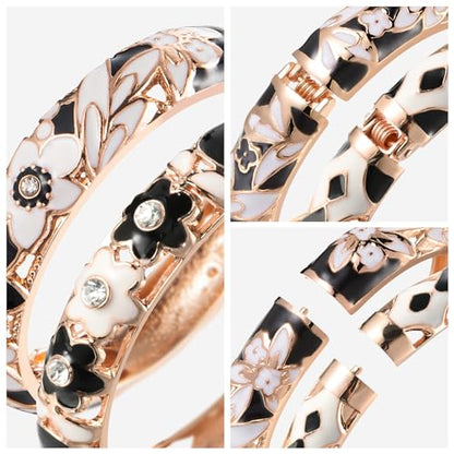 UJOY Handcraft Cloisonne Jewelry Bracelet Colorful Enamel Butterfly Flower Bird Hollowed Spring Hinged Cuff Bangles Women Gifts Pack in Box 88A11 - color: A11-2 Pcs/set-Black