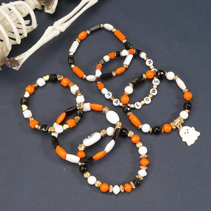 Ardorchid Halloween Bracelets for Women Pumpkin Ghost Steleton Bat Skull Beaded Stackable Stretchy Bracelet Rugby Thanksgiving Christmas Heishi Bracelets - color: Halloween Bracelet -2