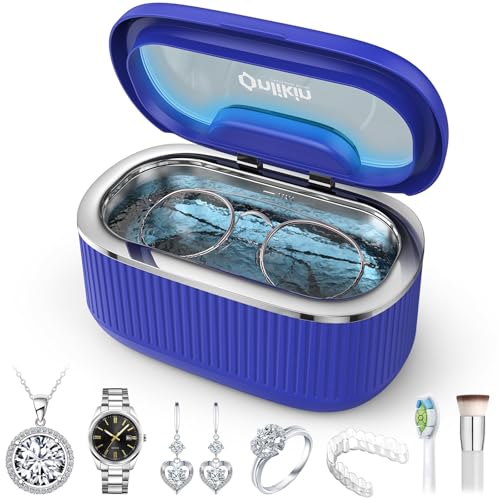 45KHz Ultrasonic Jewelry Cleaner, 5 Timer & 3 Power Modes, 35W Retainer Cleaner for Jewelry, Eyeglasses, Rings, Watch Strap, Dentures - Quiet <38dB, 20oz, 304 Stainless Steel (Sapphire blue) - color: Sapphire blue