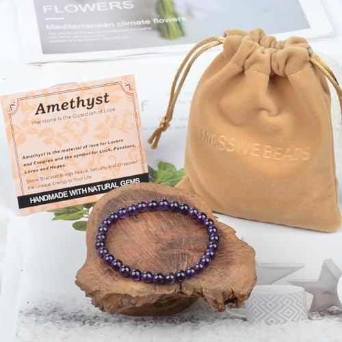 MASSIVE BEADS Handmade Yoga Stretch Elastic Bracelet Natural Stone Crystal Healing Power Energy Gifts for Unisex Adult 4mm 6mm 8mm 10mm - color: Amethyst(Love Guardian), size: 6mm