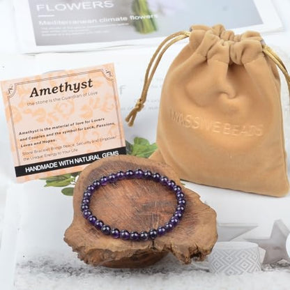 MASSIVE BEADS Handmade Yoga Stretch Elastic Bracelet Natural Stone Crystal Healing Power Energy Gifts for Unisex Adult 4mm 6mm 8mm 10mm - color: Amethyst(Love Guardian), size: 6mm