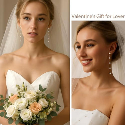 Pearl Earrings for Women 14k Gold/Silver Pearl Drop Earrings Long White Pearl Tassel Dangle Statement Earrings Bridal Wedding Dainty Prom Earrings Birthday Gifts Jewelry - color: Gold Caged Pearl Drop Earrings
