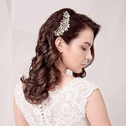 Rose Gold Wedding Hair Comb With Pearls and Crystals Wedding Hair Accessories Bridal Headpiece Or For Parties (Rose God) - color: Rose Gold