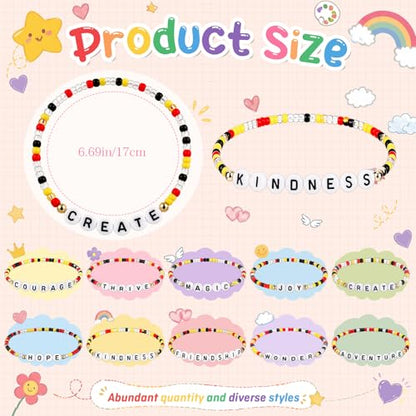 Liliaafar 20 Pcs Inspirational Friendship Bracelets Bulk Adjustable Motivational Beaded Bracelets for Back to School Teacher Gifts Classroom Party Favors - style: Cartoon Story Seed Bead