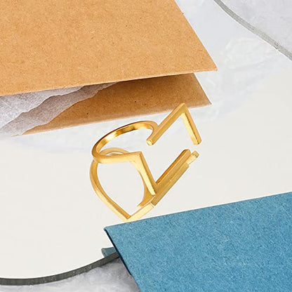 Unique Rectangle Open Band Ring for Women Girls Geometrical Finger Rings | Gold-Toned, Minimalist Statement, Adjustable Expandable, Comfort Fit, Fashion Simple Jewelry