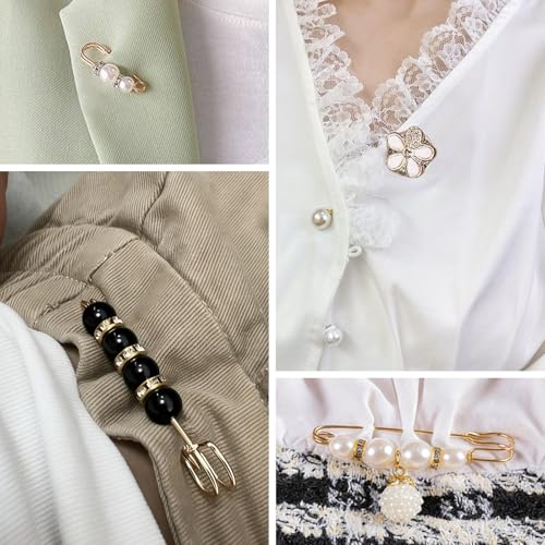 24Pcs Pearl Brooch Pins for Women, Sweater Shawl Clips for Cardigans Shirts Jeans Skirts Waist Decoration