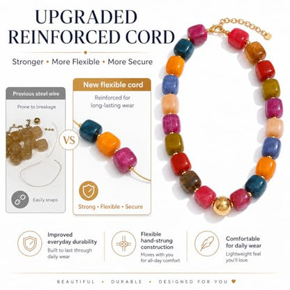 Mchic Colorful Beaded Choker Necklace for Women: Boho Large Square Acrylic Beaded Necklace Stainless Steel Adjustable Surfer Beach Strand Necklaces Summer Handmade Jewelry Gift for Women - color: Pink