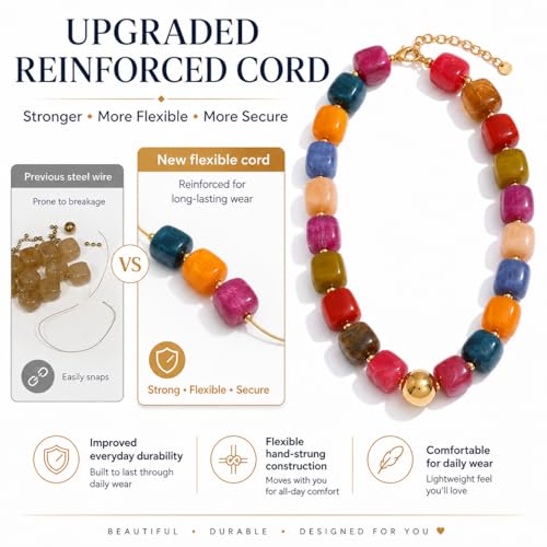 Mchic Colorful Beaded Choker Necklace for Women: Boho Large Square Acrylic Beaded Necklace Stainless Steel Adjustable Surfer Beach Strand Necklaces Summer Handmade Jewelry Gift for Women - color: Brown