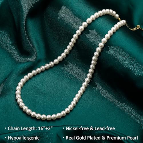 Ritach Pearl Necklaces for Women - Real Gold Plated Dainty Pearl Necklace Daisy Round Drop Pearl Choker Necklace Layered Gold Necklace for Women Teen Girls Bridesmaid Wedding Birthday Gifts - style: Gold-Pearl Strand