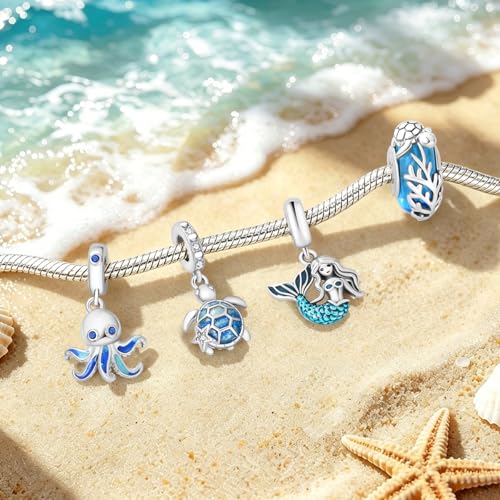 LIGHTDOG 925 Sterling Silve Charms fits Pandora Bracelets Necklace,5A Zircon Dangle Pendant Bead,Mother's Day Gift Jewelry Beads for Women - style: Mermaid Pendant