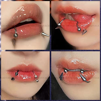 16G Spike Septum Rings Horseshoe Nose Rings, Stainless Steel Daith Helix Tragus Cartilage Earrings Hoop, Rook Lobe Lip Piercing for Women Men - color: Hoops:10mm