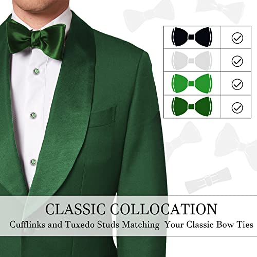 AMITER Crystal Cufflinks and Tuxedo Studs for Men, Cuff Links Suits for Shirt Formal Dress Business Wedding Anniversary - color: Green