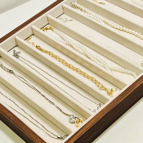 2 Pcs Large Velvet Jewelry Trays for Drawers Stackable Jewelry Drawer Organizer Inserts for Vendors Jewelry Display for Rings Necklace Bracelets Earrings and Studs Earrings (Beige, 2 Pcs 10 Grids)