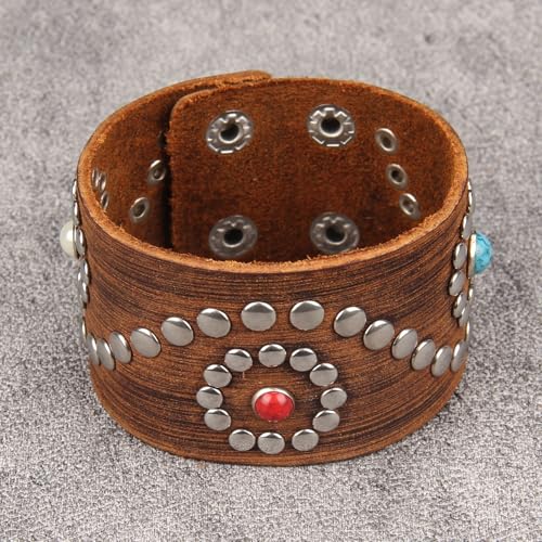 GelConnie Punk Leather Cuff Bracelet Adjustable Straps Wrap Bracelets Arm Armor Cuff Gothic Leather Wristbands for Men, Women - color: MLPB098-Brown