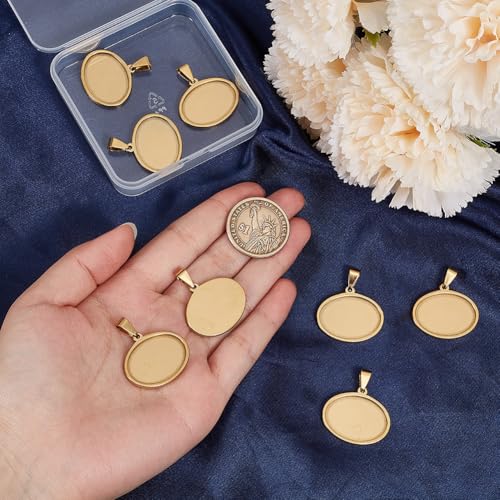 1 Box 10Pcs Oval Cabochon Settings Gold Stainless Steel Bezel 18 x 25mm Metal Photo Cameo Resin Cabochons Blanks Trays Pendant Base Charms for Jewelry Making Earrings Necklaces DIY Crafts - style: gold flattened round