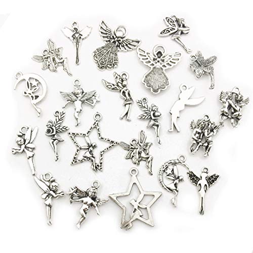iloveDIYbeads 100g (66pcs) Craft Supplies Antique Silver Wings Angel Fairy Charms Pendants for Crafting, Jewelry Findings Making Accessory for DIY Necklace Bracelet (M151) - color: Angel charms