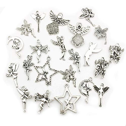 iloveDIYbeads 100g (66pcs) Craft Supplies Antique Silver Wings Angel Fairy Charms Pendants for Crafting, Jewelry Findings Making Accessory for DIY Necklace Bracelet (M151) - color: Angel charms