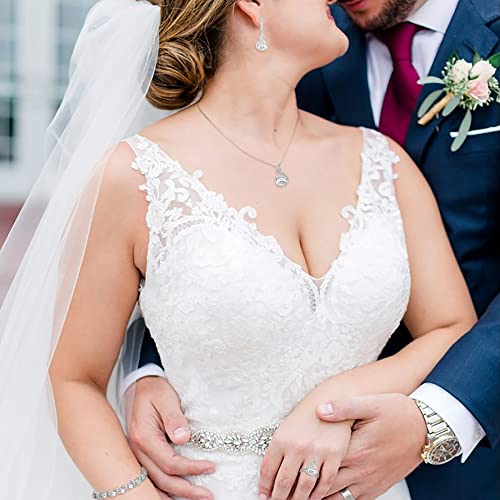 EVER FAITH Wedding Jewelry Set for Bride Bridesmaid, Glamour Teardrop Cubic Zirconia Pendant Necklace Earrings Tennis Bracelet Open Ring Sets for Birthday/Valentine's Day/Mother's Day/Christmas - color: A_Clear Silver-Plated-Brass