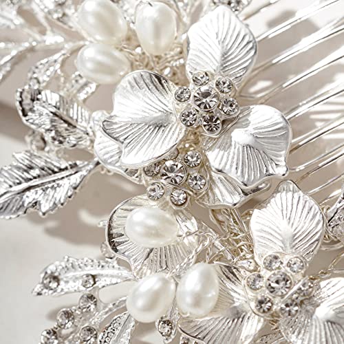 SWEETV Handmade Wedding Hair Comb Clip Rhinestone Bridal Hair Comb Piece, Hair Accessories for Brides Wedding, Silver - color: 2.Silver