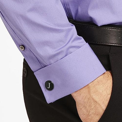 WIGERLON Initial Cufflinks and Tie Clip Set for Men,Stainless steel Letter Cuff Links and Tie Bar Set gift for Father Husband Son Boyfriend - style: J-Black