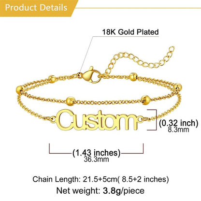 U7 Custom Layered Ankle Bracelets for Women Stainless Steel Bead/Cuban/Figaro/Rope/Wheat Chain Anklet Waterproof Anklet Jewelry for Beach Vacation - color: a-Gold Plated-Bead Chain