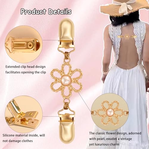 2 PCS Waist Cincher Clips Dress Clips Back Cinch for Shawl Cardigan Sweater Clothes Shirt Tightener Clip(Silvery Golden) - color: Color Flower Style