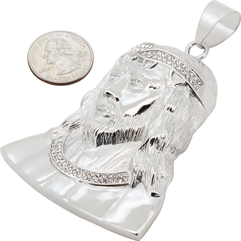 316L Stainless Steel 18k Yellow Gold Plated AAA Cubic Zirconia Jesus Piece Pendant - color: SILVER