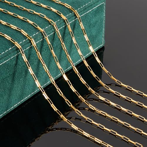 UMAOKANG 16.4 Feet Gold Plated Stainless Steel Chains for Jewelry Making Box Chain Link with Jump Rings and Lobster Clasps - color: Box Gold