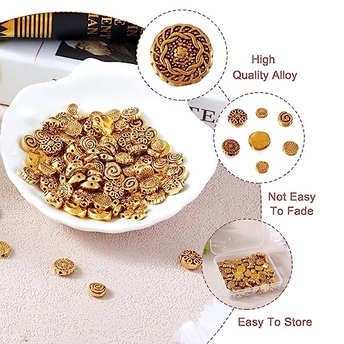 Craftdady 160Pcs Antique Gold Flat Round Spacer Beads 6-12mm Tibetan Metal Coin Disc Circle Loose Beads for Jewelry Crafts Making Hole:1-2mm - color: Antique Gold, Flat Round,160pcs