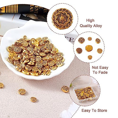 Craftdady 160Pcs Antique Gold Flat Round Spacer Beads 6-12mm Tibetan Metal Coin Disc Circle Loose Beads for Jewelry Crafts Making Hole:1-2mm - color: Antique Gold, Flat Round,160pcs