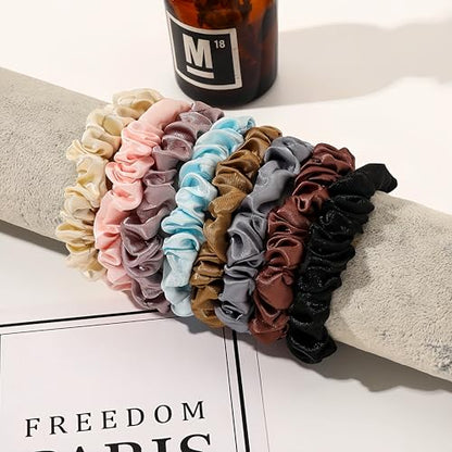 25 pcs Scrunchies Silk Satin Hair Ties, Thin scrunchies for women, satin scrunchies bulk, hair ties no damage, Hair Accessories Gift for Women and Girls (Black) - color: Black