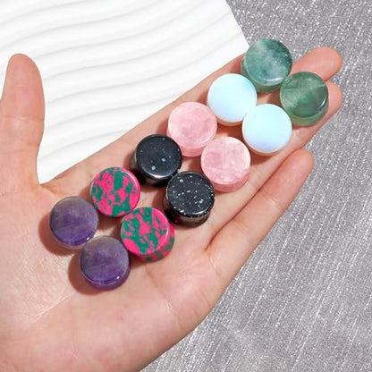 Longbeauty 12Pcs Natural Stone Ear Gauges Plugs Saddle Double Flared Stone Plugs Gauges for Men Women Ear Piercing Jewelry 2g-5/8 - color: 1/2" (12mm)