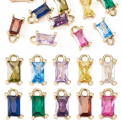 Beadthoven 10pcs Real 18K Gold Plated Rectangle Crystal Charms Pendants Micro Pave Cubic Zirconia Birthstone Charms Mini Necklace Pendants for Jewelry Making Bracelets Choker Earrings DIY Crafts - color: Mini Rectangle