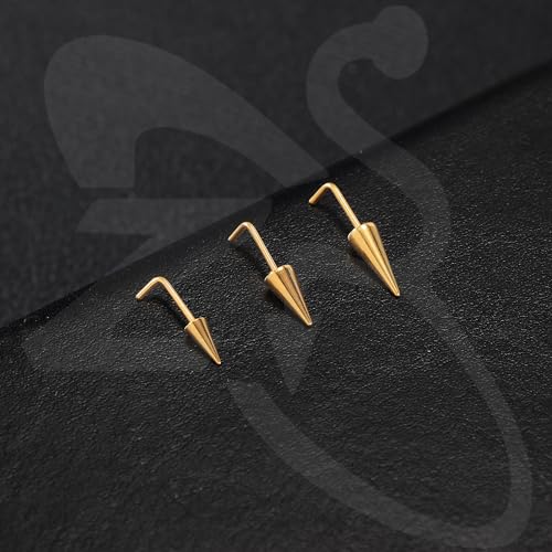 ZS 20G Spike Nose Rings Studs, 18G Stainless Steel Spike Stud Earrings, 16G Septum Lip Rings Cartilage Tragus Helix Piercing for Women Men - color: 12pcs 20g l-shape nose studs(gold+silver)