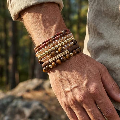 Boho Wooden Beads Bracelets Bohemian Bracelet Stack for Men Women Wood Beaded Bracelet Set - color: F