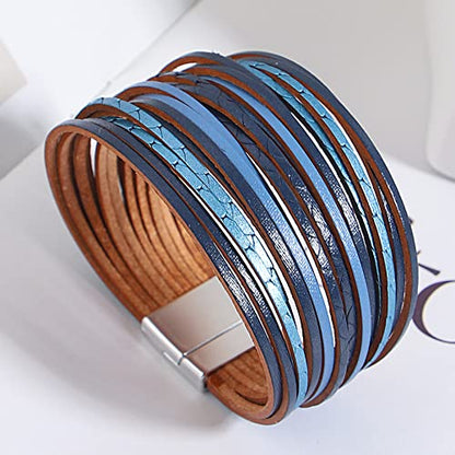 hotoo Leather Wrap Bracelet for Women - color: Dark Blue Leather Bracelets