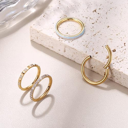 FIBO STEEL 14G Belly Button Rings 316L Surgical Steel Belly Hoop Ring Clear CZ Opal Navel Rings Clicker Segment Belly Piercing Jewelry 10mm 12mm - color: 14K Gold Plated 10mm