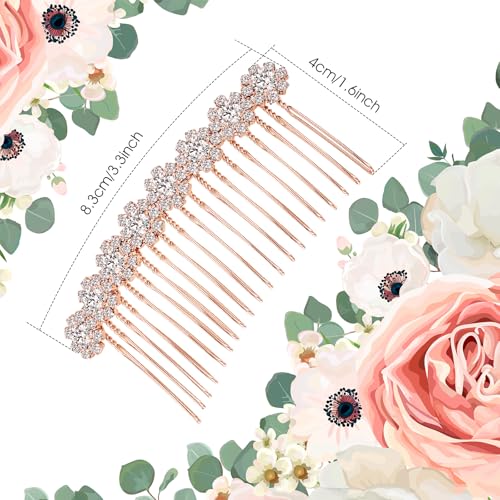 Geosar 4 Pieces Alloy Rhinestone Side Hair Combs Crystal Flower Clips Wedding Comb Bridal Jewelry Clips Combs French Hair Accessories for Women(Rose Gold) - color: Rose Gold