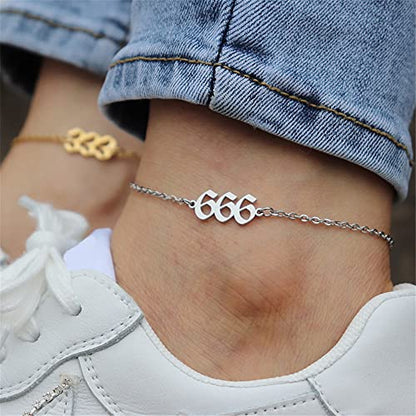 PAMTIER Angel Number Ankle Bracelet for Women Adjustable Chain | Stainless Steel, Dainty Simple Numerology Jewelry Gift - color: 8.3+2inch, Gold 222
