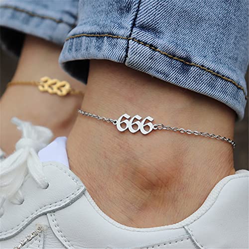 PAMTIER Angel Number Ankle Bracelet for Women Adjustable Chain | Stainless Steel, Dainty Simple Numerology Jewelry Gift - color: 8.3+2inch, Gold 111