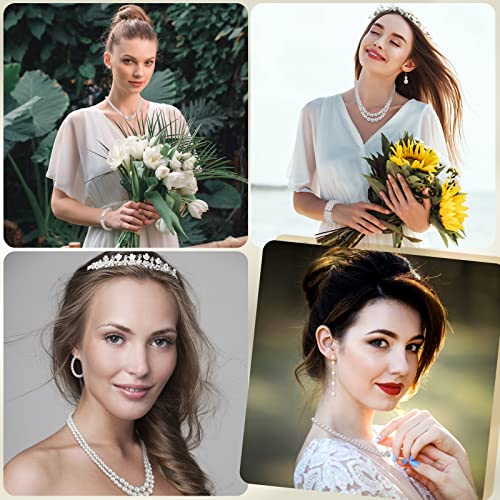 Bonuci 12 Pcs Women Pearl Jewelry Set Pearl Necklace Bracelet Earrings with Rhinestone for Wedding Birthday Bridal Tea Party - style: Graceful Style
