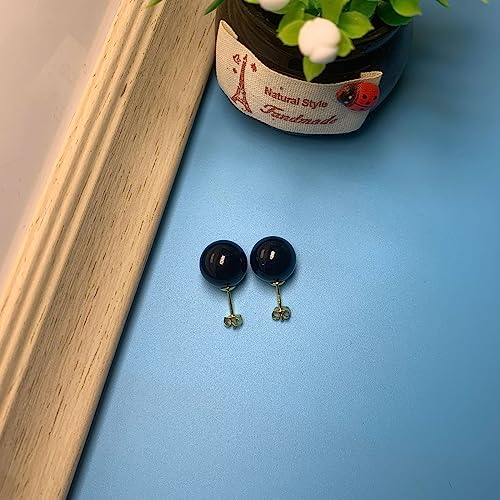 18K Gold Plated 925 Sterling Silver Shell Pearl Stud Earrings,Hypoallergenic to Sensitive Ears - style: D_L Black -12mm