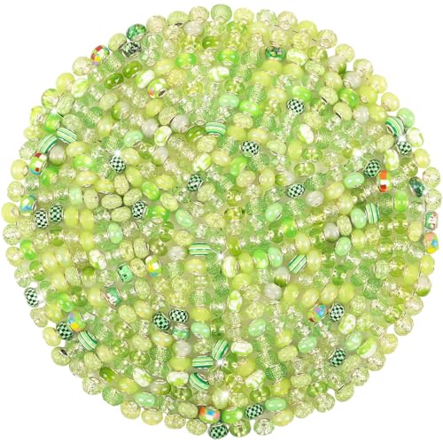 Large Hole Beads Spacer Beads Green Assorted European Craft Big Beads Large Hole Lampwork Murano Bead Fairy Wand Garden Beads for DIY Charm Bracelet Necklace Earring Jewelry Making Decoration Supplies - color: Green, size: 100 Pcs