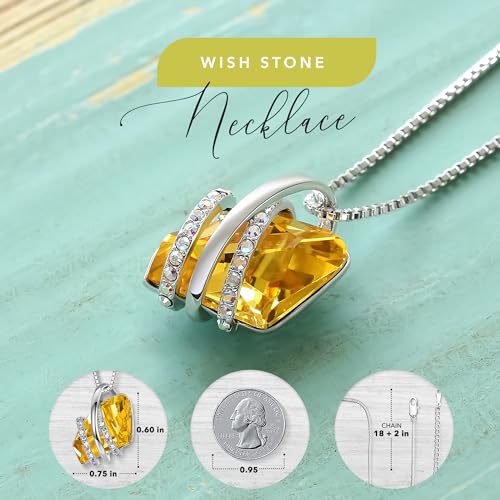 Leafael Wish Stone Pendant Necklace with Birthstone Crystal, 18K Rose Gold Plated/Silvertone, 18" + 2" - color: 211-November-Citrine Yellow-Silvertone