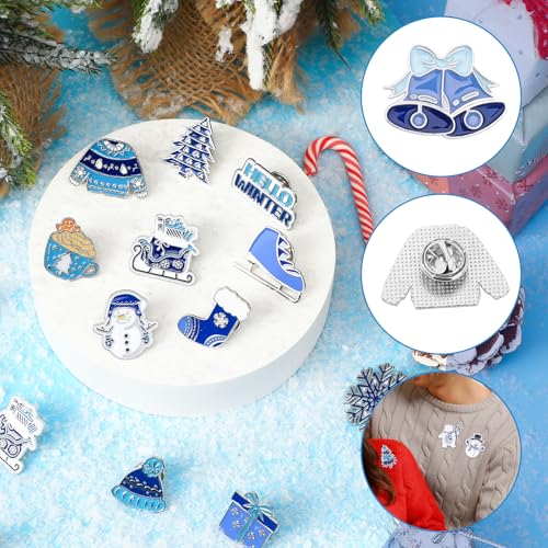 SANNIX 60Pcs Winter Pins, Christmas Winter Enamel Lapel Pins Snowflake Snowman Polar Bear Penguin Brooch Pins Blue White Christmas Holiday Pin Badge for Clothes Bags Hats Accessories Gifts, 30 Styles - style: Winter Pins