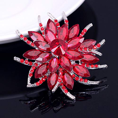 seven wolves Women's Austrian Crystal Brooch Wedding Flower Leaf Bouquet Brooch - color: 2-Red Champagne