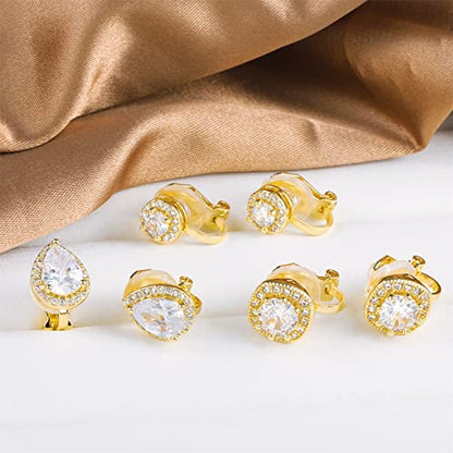 ALEXCRAFT Gold Clip On Earrings 3 Pairs Small Earing Non Pierced for Women - color: Gold Pave